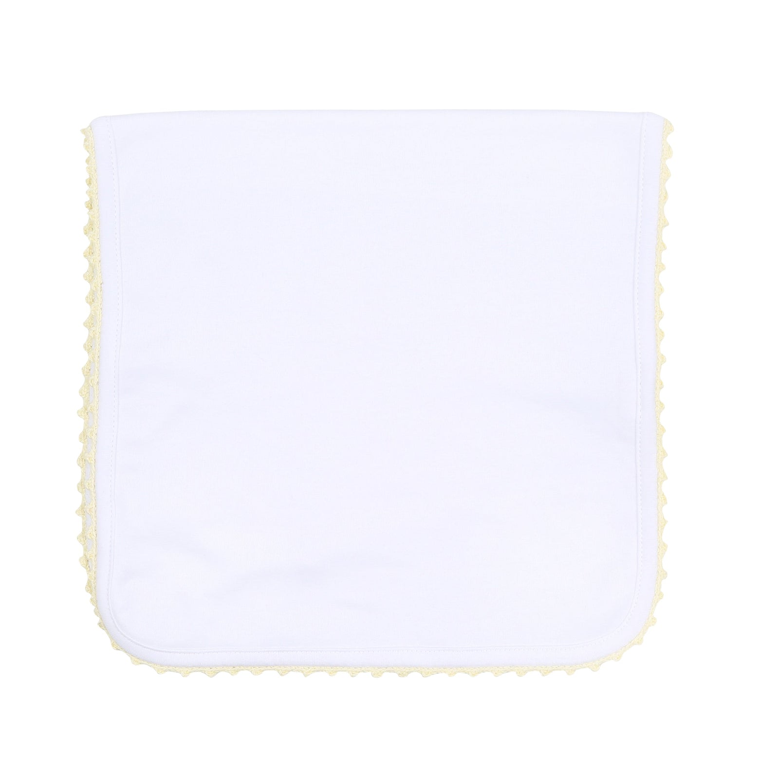 Baby Joy Burp Cloth with Yellow Crochet Trim