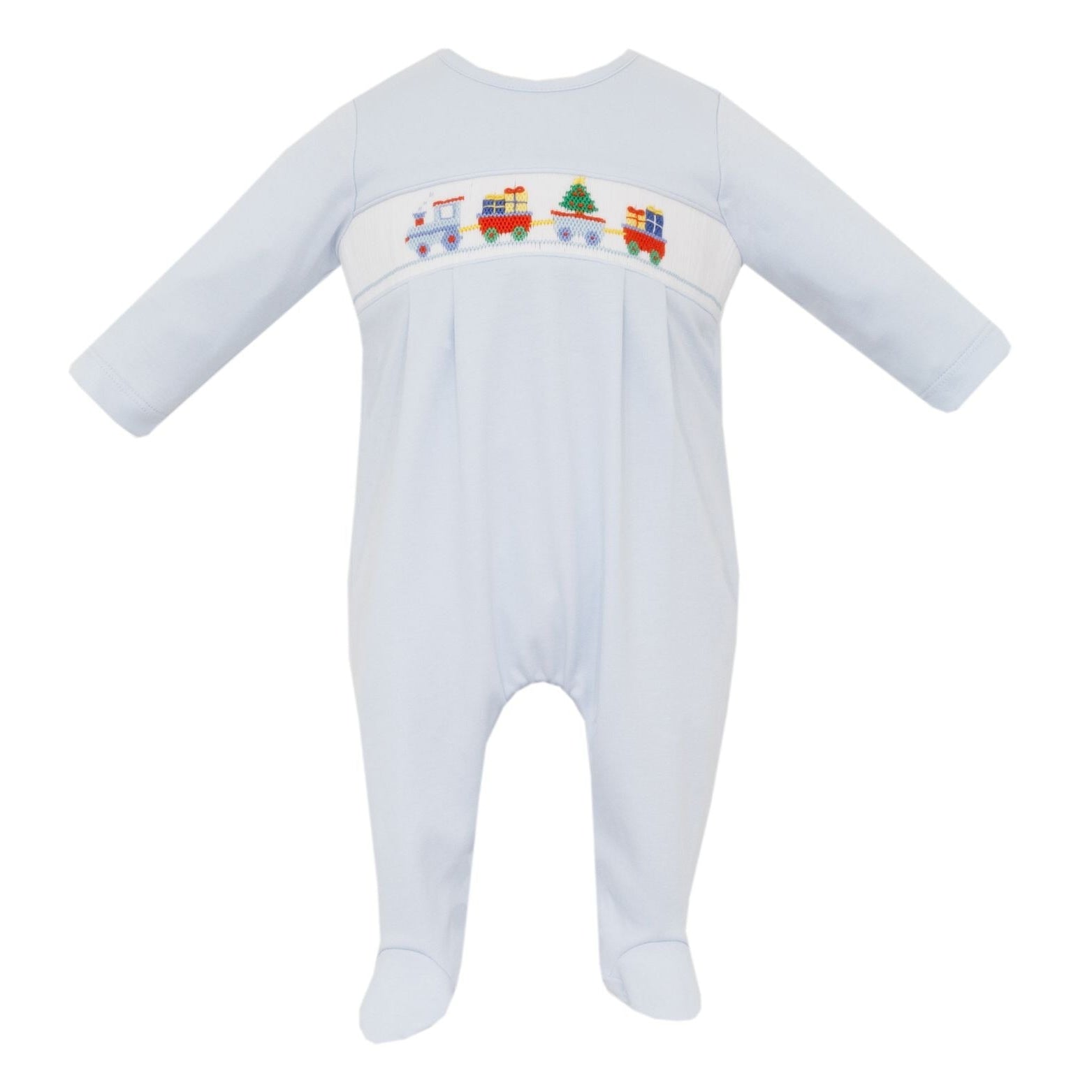 Christmas Train Smocked Long Sleeve Pima Footie