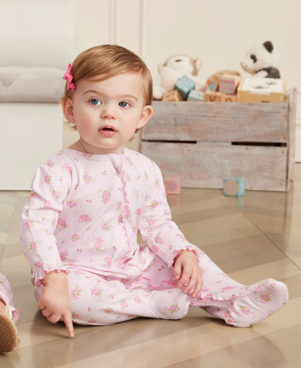 Pink Rose Scrolls Zip Footie