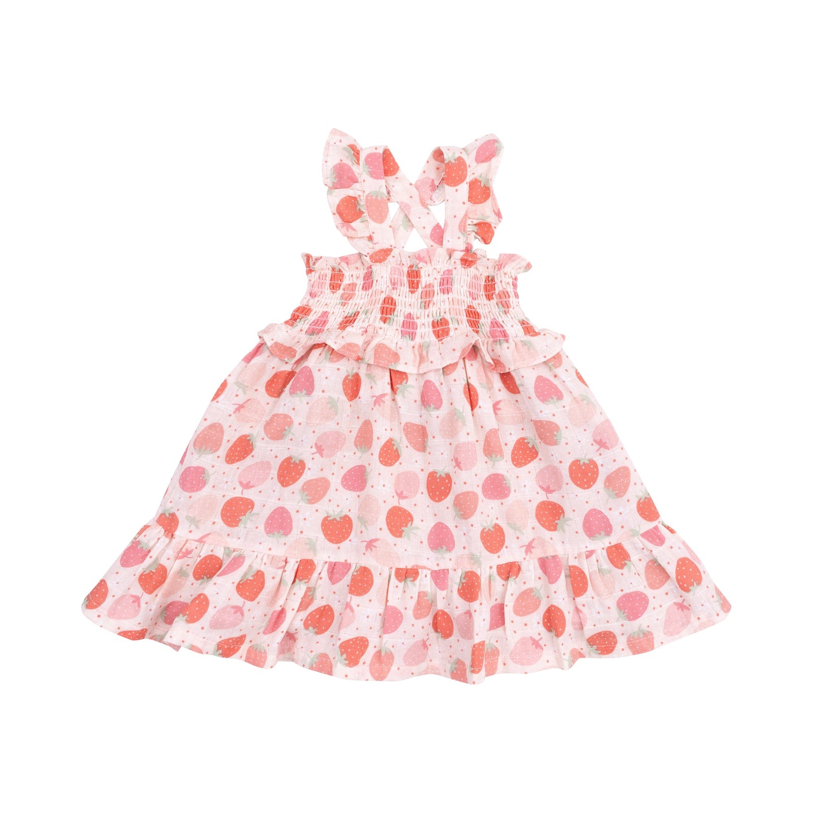 Strawberry Bliss Muslin Smocked Ruffle Sundress