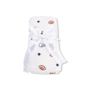 Footballs and Stars Waffle Knit Swaddle Blanket