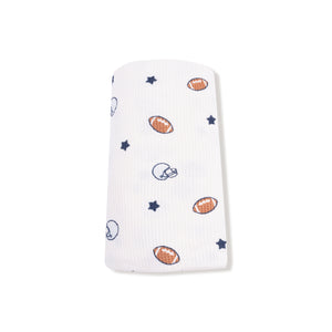 Footballs and Stars Waffle Knit Swaddle Blanket
