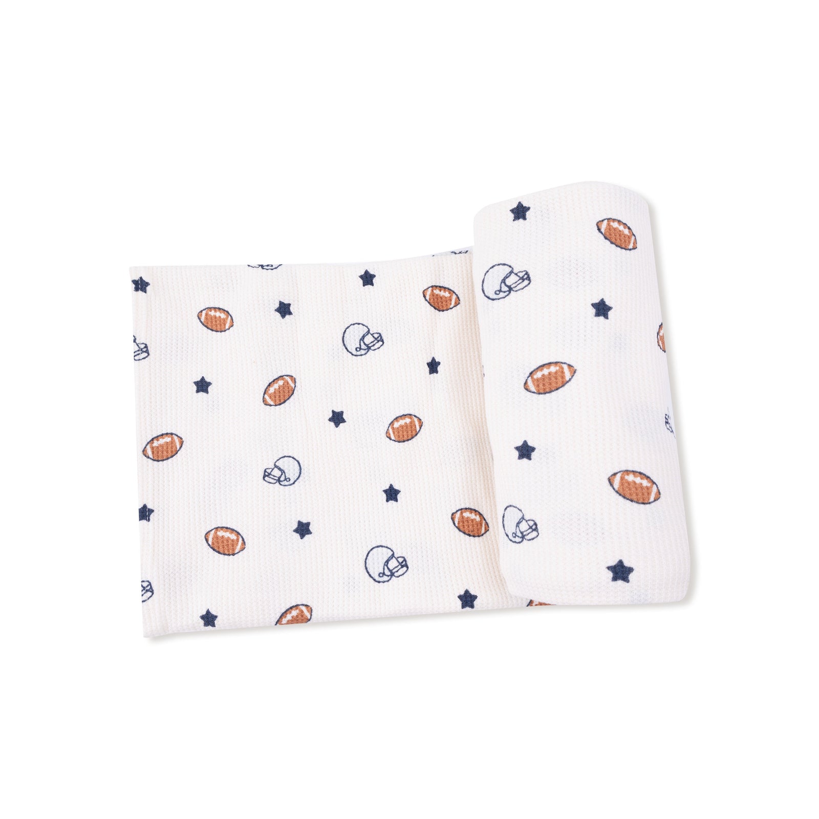 Footballs and Stars Waffle Knit Swaddle Blanket