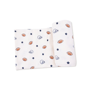 Footballs and Stars Waffle Knit Swaddle Blanket