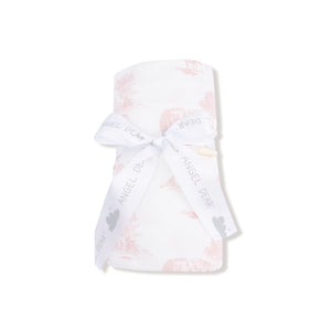 Farm Toile Pink Ribbed Modal Swaddle Blanket