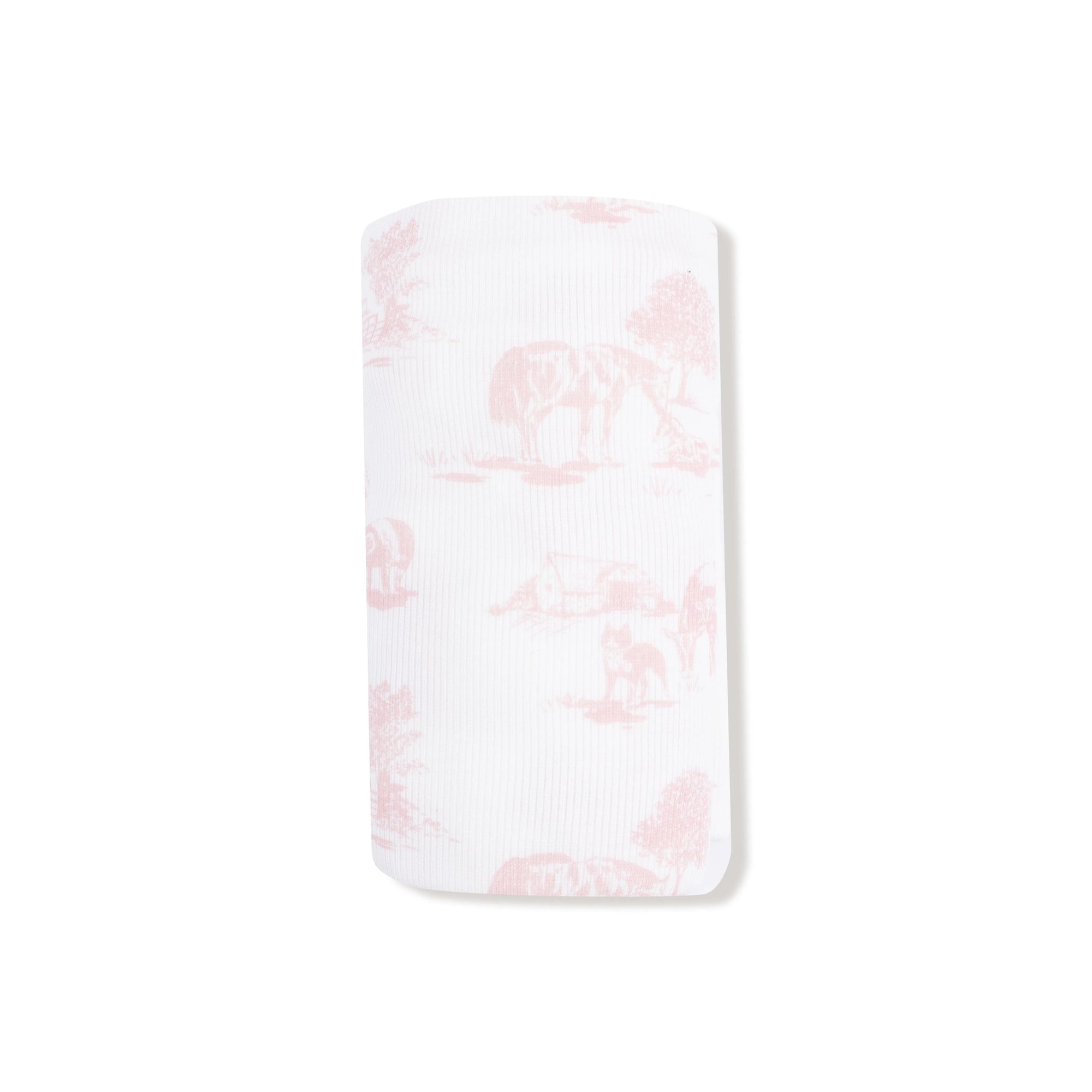 Farm Toile Pink Ribbed Modal Swaddle Blanket