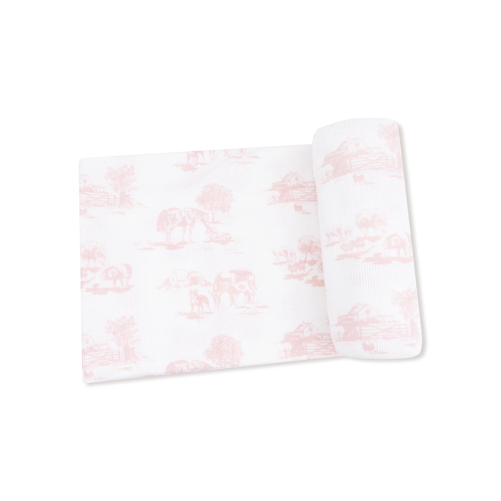 Farm Toile Pink Ribbed Modal Swaddle Blanket