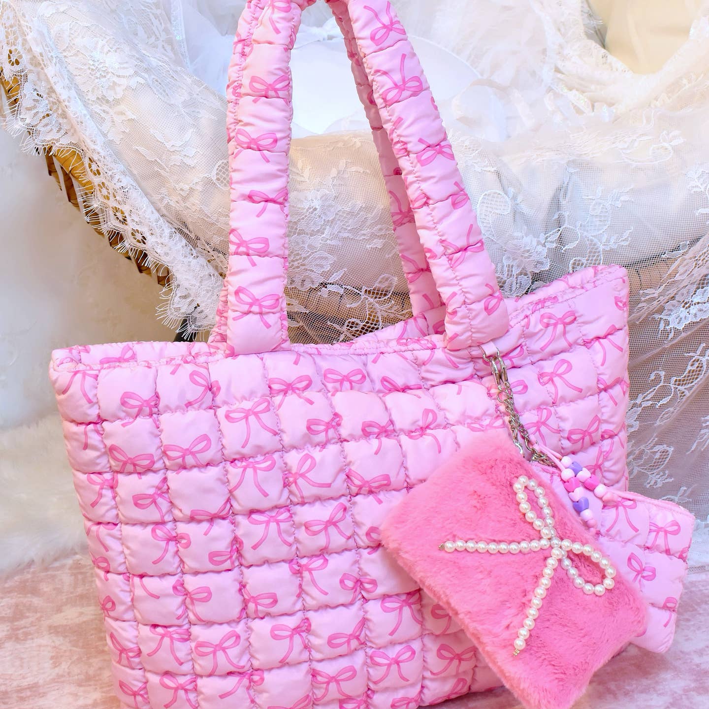 Quilted Scrunchies Large Tote Bag with Coin Purse