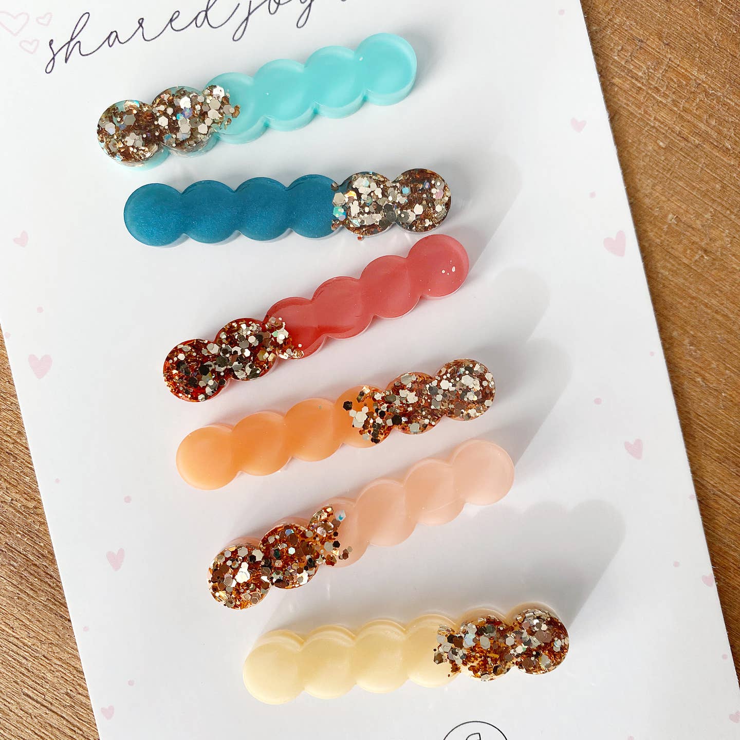 Fall Mini Scallop Acrylic Glitter Clips | Aqua