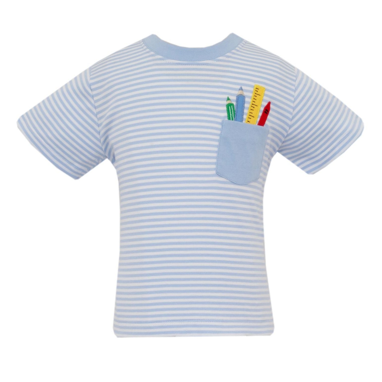 Short Sleeve School Supplies Embroidered Pocket T-Shirt