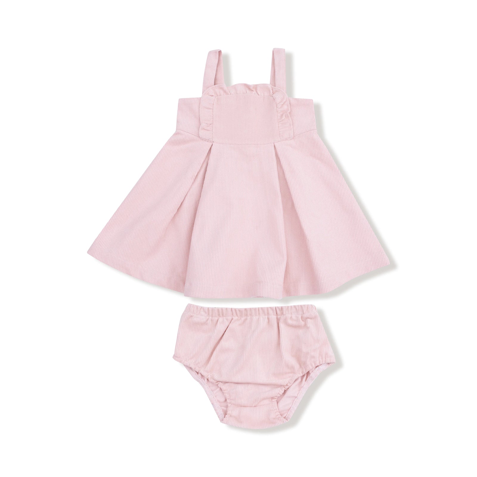 Veiled Pink Corduroy Ruffle Jumper with Diaper Cover