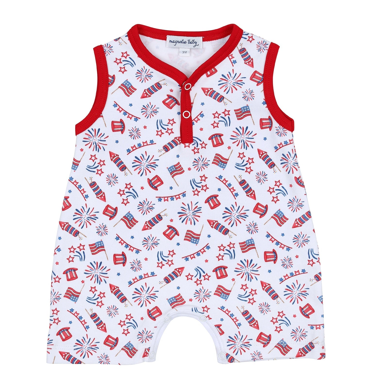 Red, White & Blue! Print Front Snap Sleeveless Short Playsuit