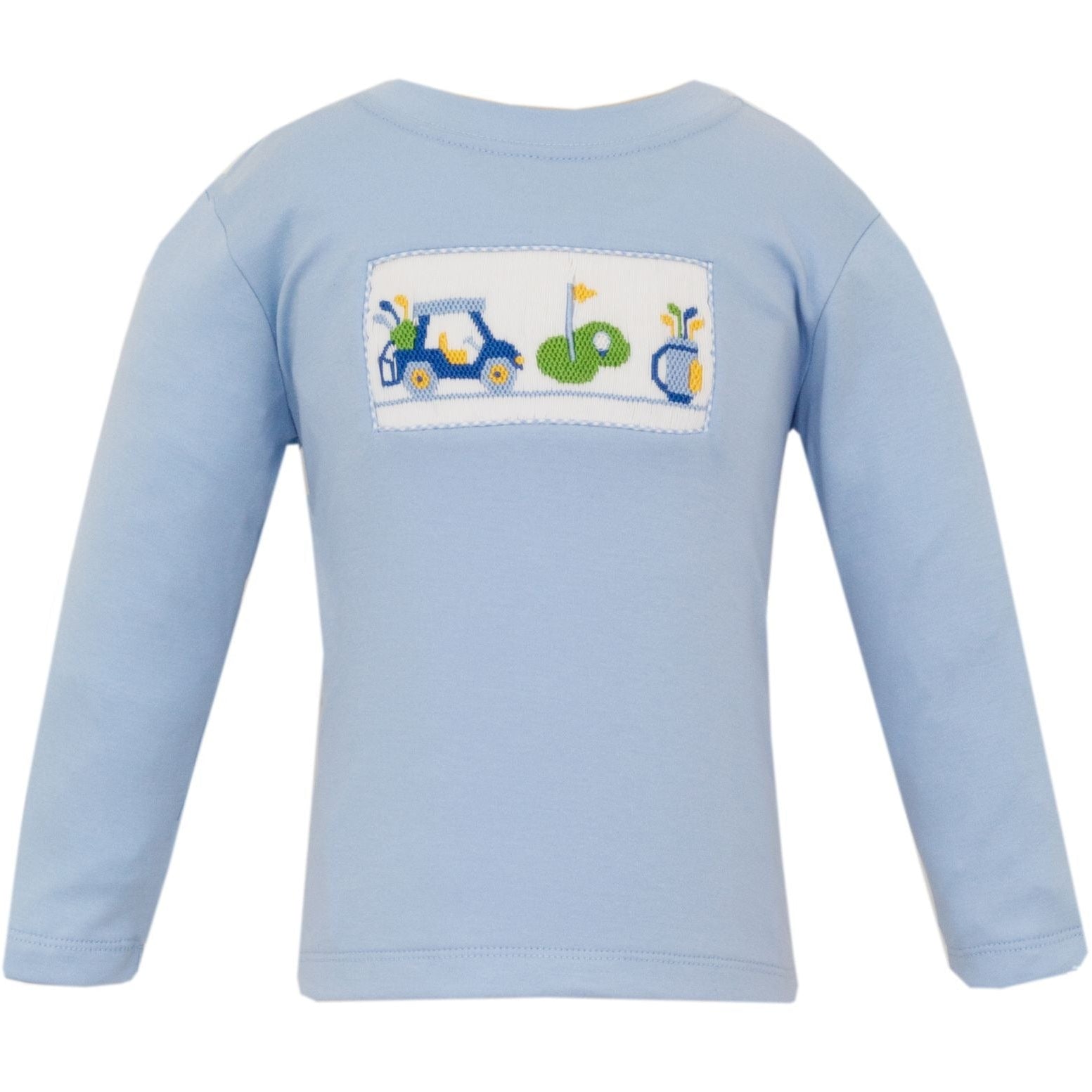 Long Sleeve Light Blue Pima Golf Smocked T-Shirt