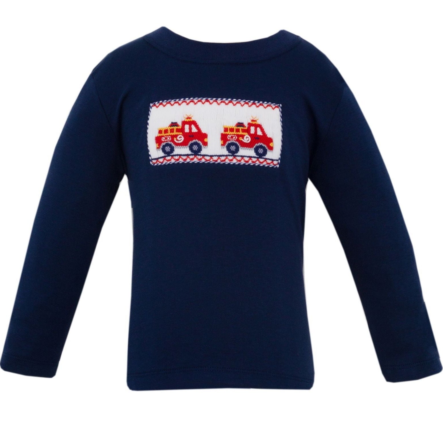 Fire Trucks Smocked Long Sleeve Knit Shirt | Navy