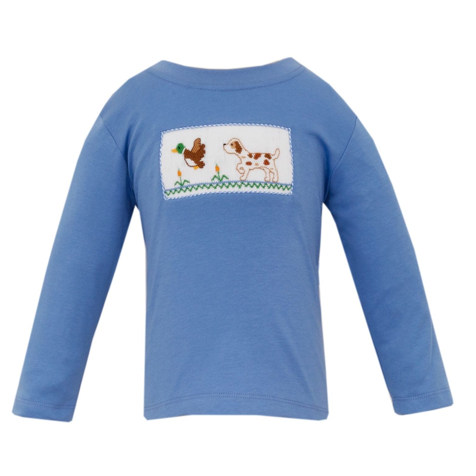 Long Sleeve Periwinkle Blue Pima Mallard Hunting Smocked T-Shirt