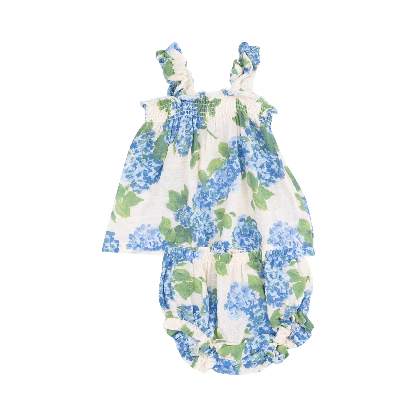 Watercolor Hydrangeas Muslin Ruffle Strap Top and Bloomer