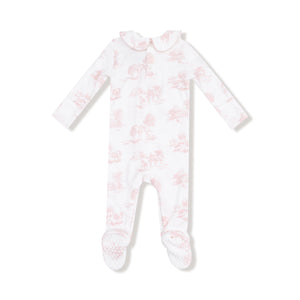 Farm Toile Pink Ribbed Modal Peter Pan 2 Way Zipper Footie