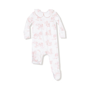 Farm Toile Pink Ribbed Modal Peter Pan 2 Way Zipper Footie