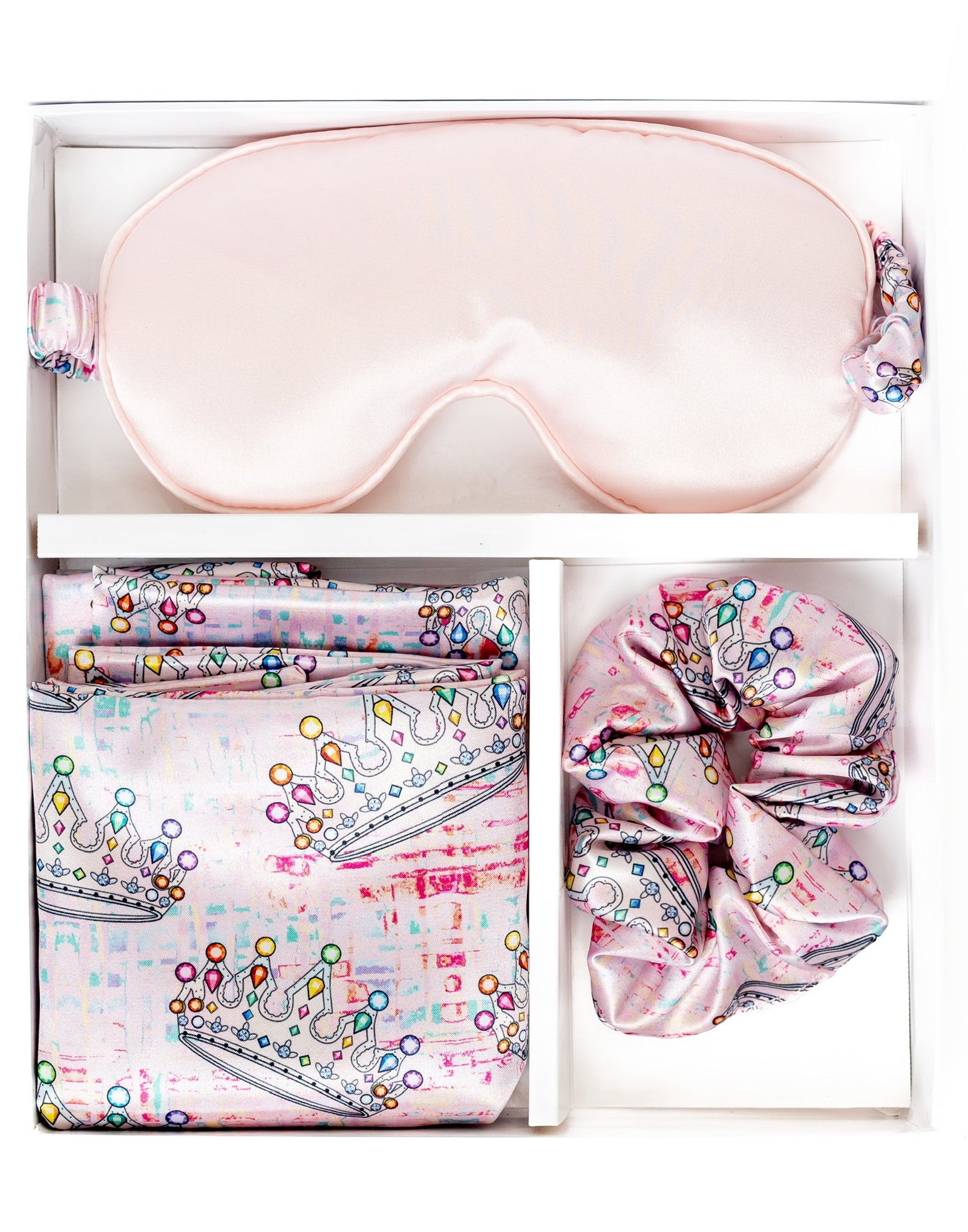 Cozy Club Silky Sleepmask, Pillowcase and Hair Scrunchie Gift Set | Crown Jewels