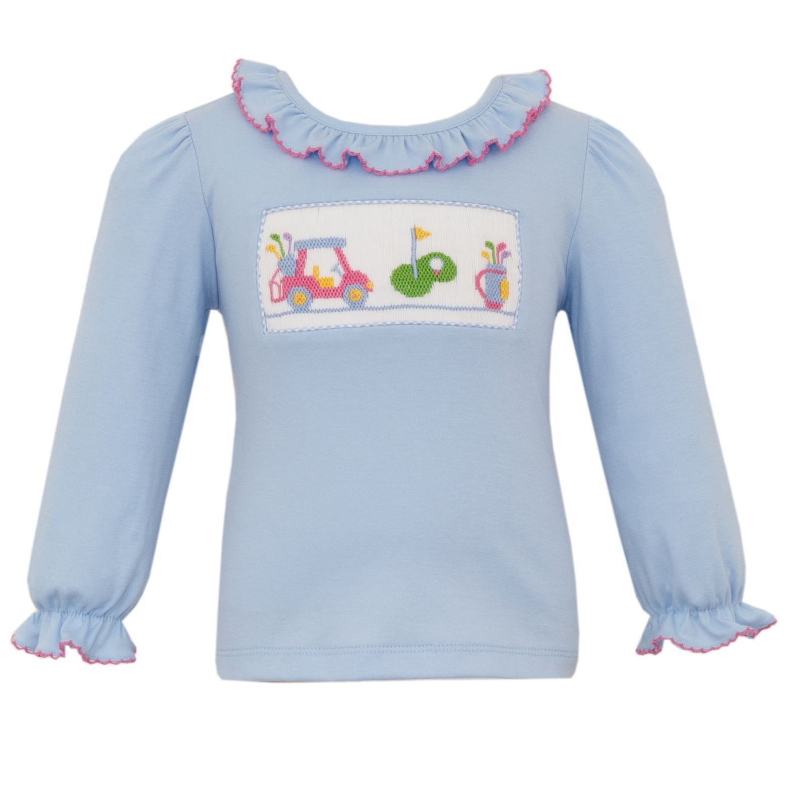 Golf Smocked Long Sleeve Knit Shirt | Blue