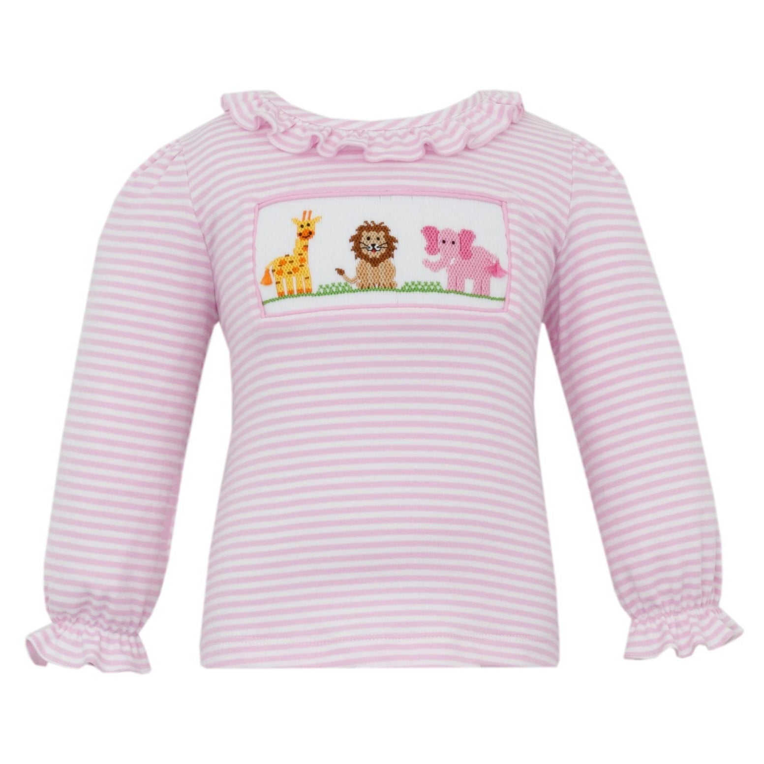 Safari Smocked Long Sleeve Knit Shirt | Pink Stripe