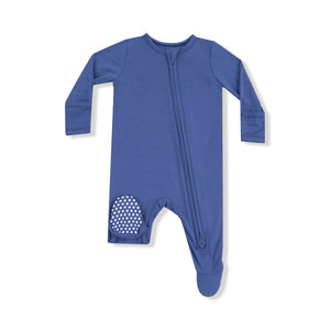 Gray Blue Bamboo 2 Way Zipper Footie