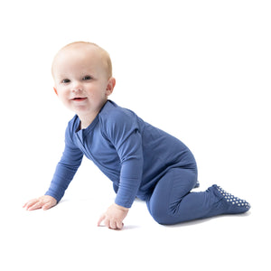 Gray Blue Bamboo 2 Way Zipper Footie
