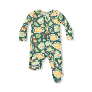 Happy Tacos Bamboo 2 Way Zipper Footie