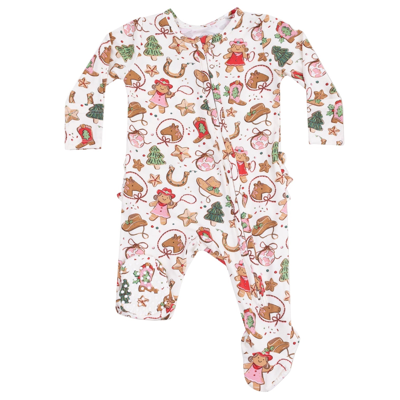 Cowgirl Christmas Bamboo 2 Way Zipper Ruffle Back Footie or Romper
