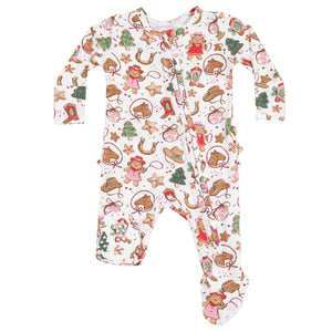 Cowgirl Christmas Bamboo 2 Way Zipper Ruffle Back Footie or Romper