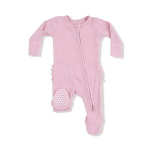 Cameo Pink Bamboo 2 Way Zipper Ruffle Back Footie