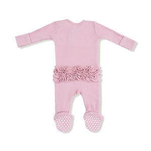 Cameo Pink Bamboo 2 Way Zipper Ruffle Back Footie