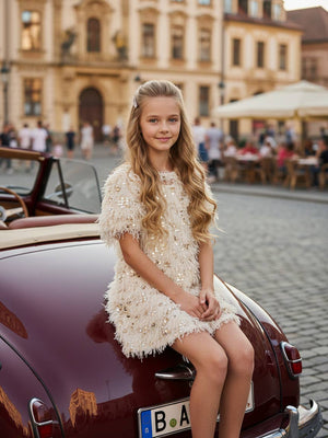 Faux Feather Sequins Dress with Chest Keyhole