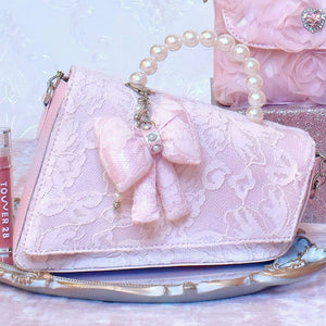 Lace Angled Flap Mini Crossbody Bag with Charm