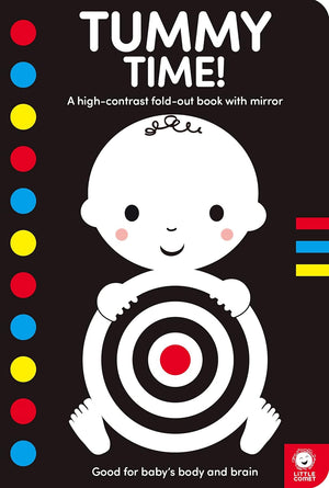 'Tummy Time!: A high-contrast fold-out book with mirror for babies' | by Mama Makes Books