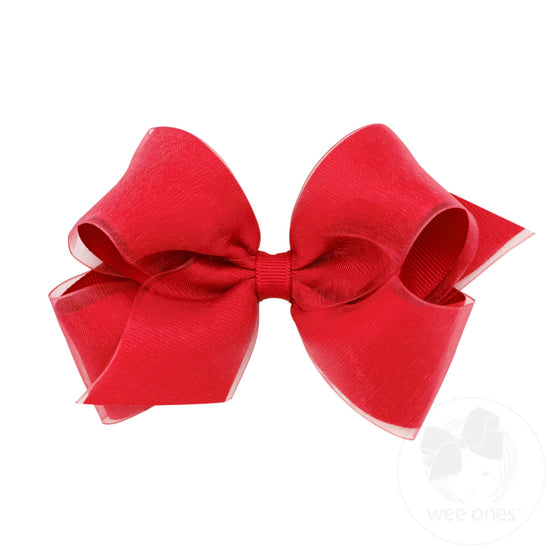 Medium Grosgrain With Organza Overlay Girls Hair Bow | Assorted Colors