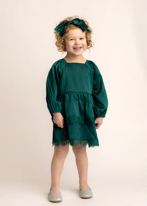 Emerald Long Sleeve Ruffle Dress
