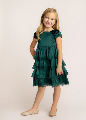 Emerald Cap Sleeve Lace Tiered Dress