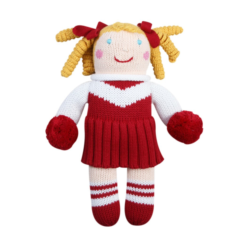 Handcrafted Knit Cheerleader Doll | Red and White