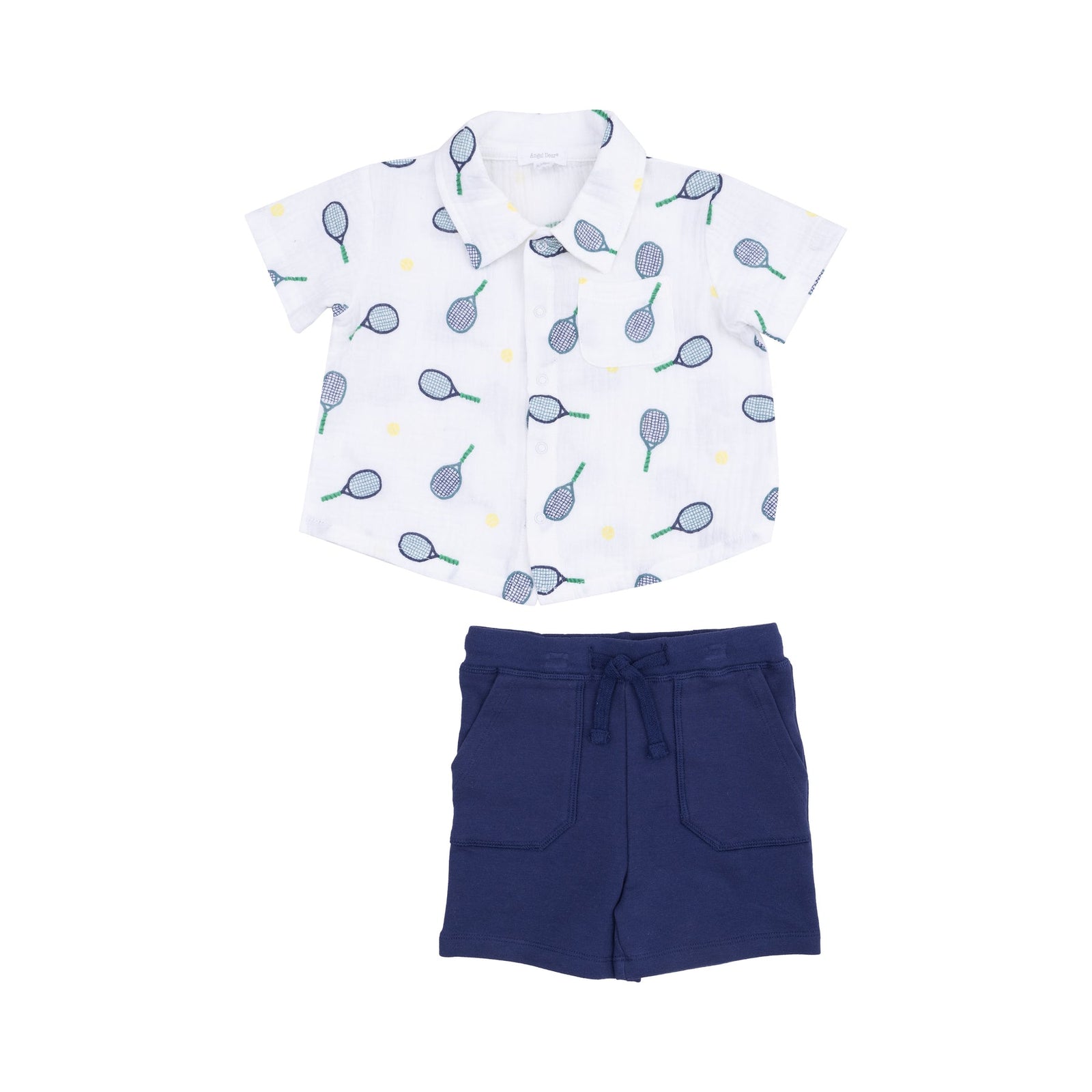 Tennis Muslin Button Down Polo Shirt and French Terry Short Set