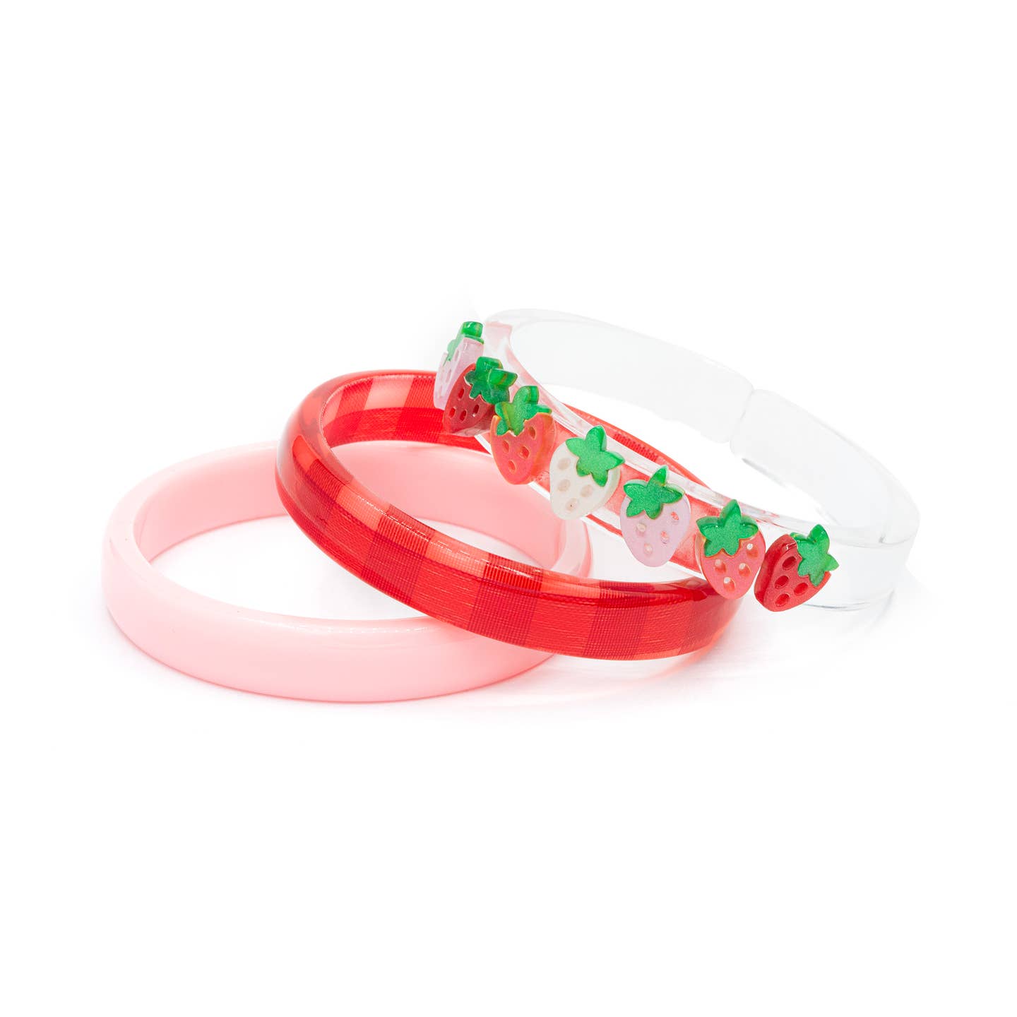 Strawberry Pearlized Red Checkered Acrylic Bangle Bracelets | Set of 3