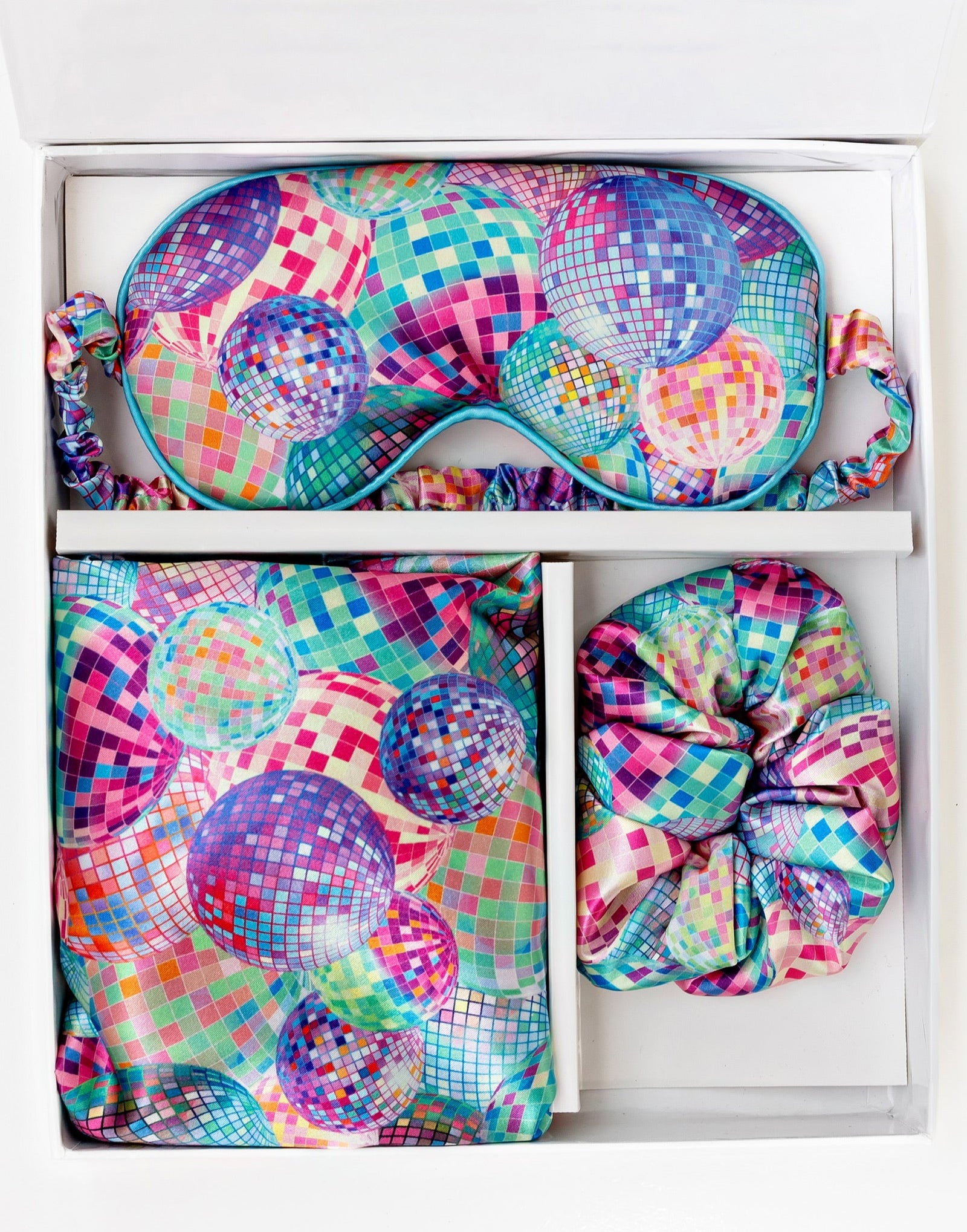 Cozy Club Silky Sleepmask, Pillowcase and Hair Scrunchie Gift Set | Disco Queen