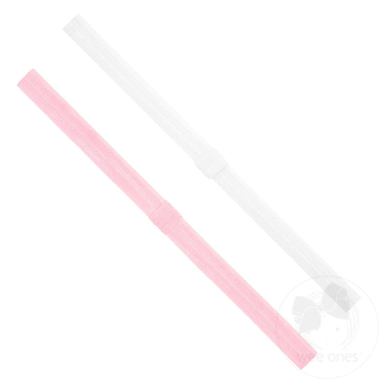 Two Pack Narrow Stretch Add-A-Bow Baby Girl Headbands | White / Light Pink