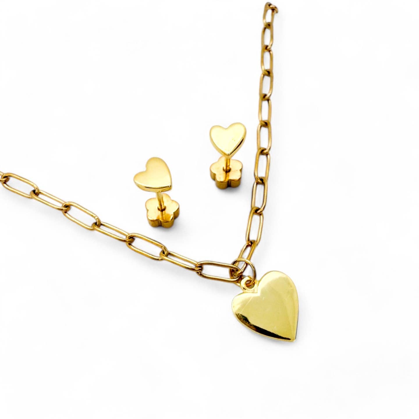 Kids Necklace and Earring Set | Gold Hearts