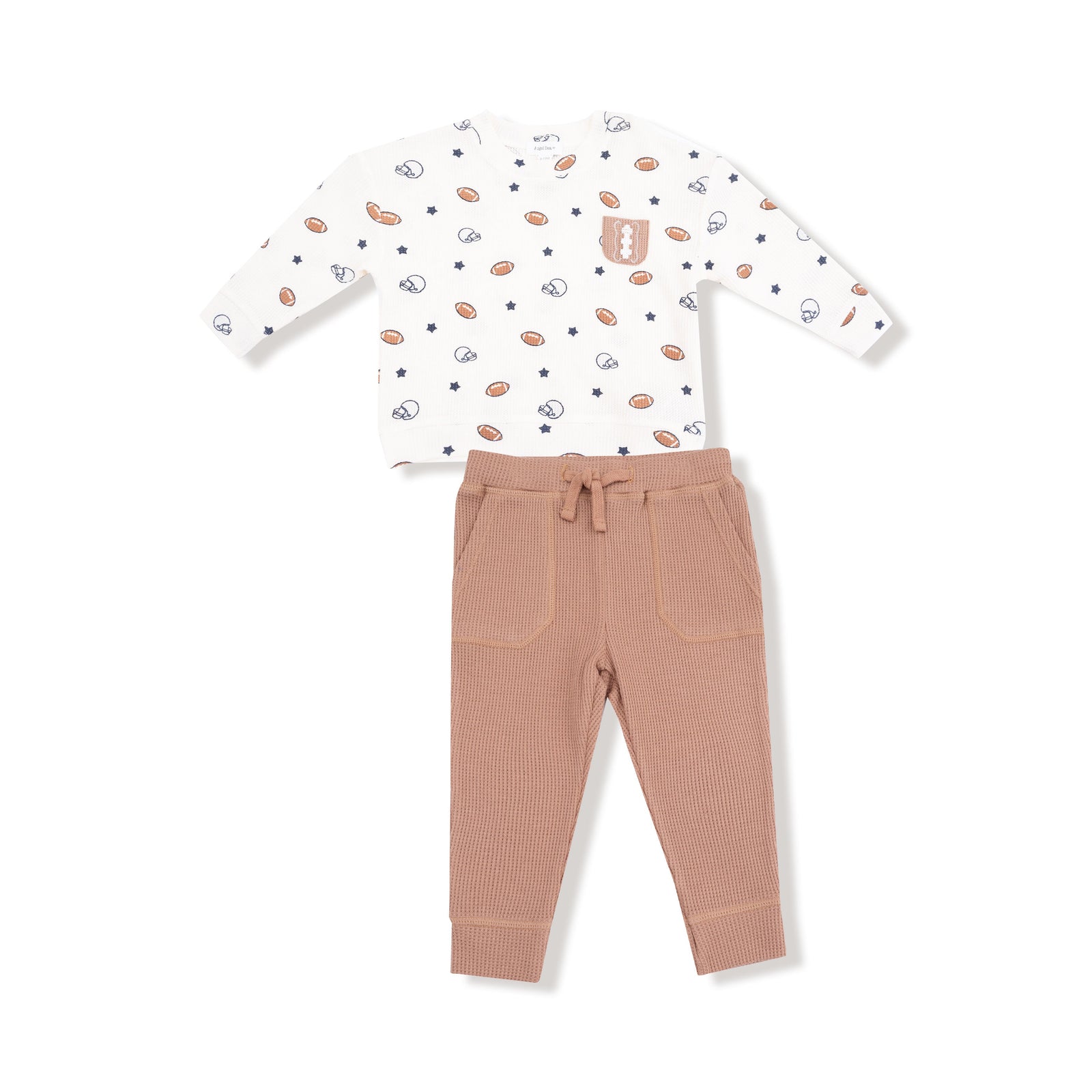 Footballs and Stars Waffle Knit Drop Sleeve Shirt with Pocket and Jogger