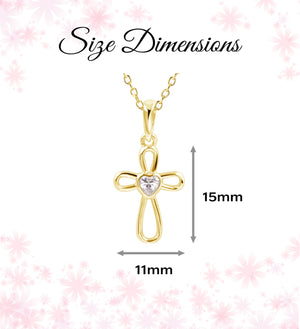 Girls 14K Gold-Plated Cross Heart Necklace