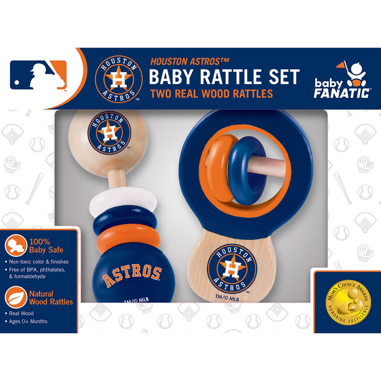Houston Astros Wooden Baby Rattles | Set of 2