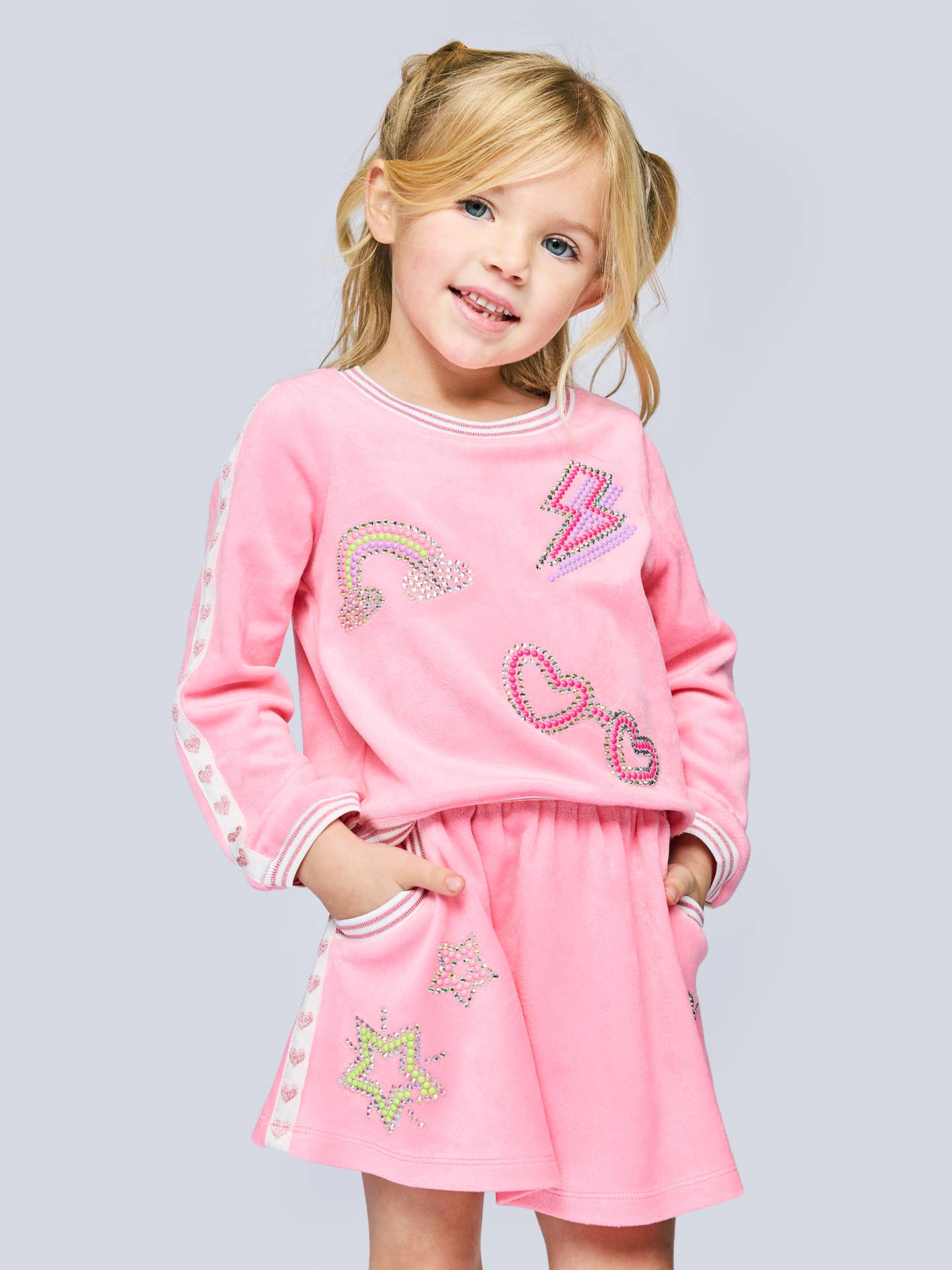 Long Sleeve Velour Top with Rhinestones