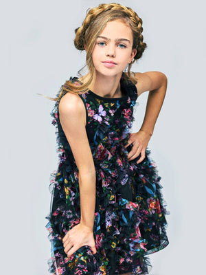 Butterfly High Low Hem Mesh Dress