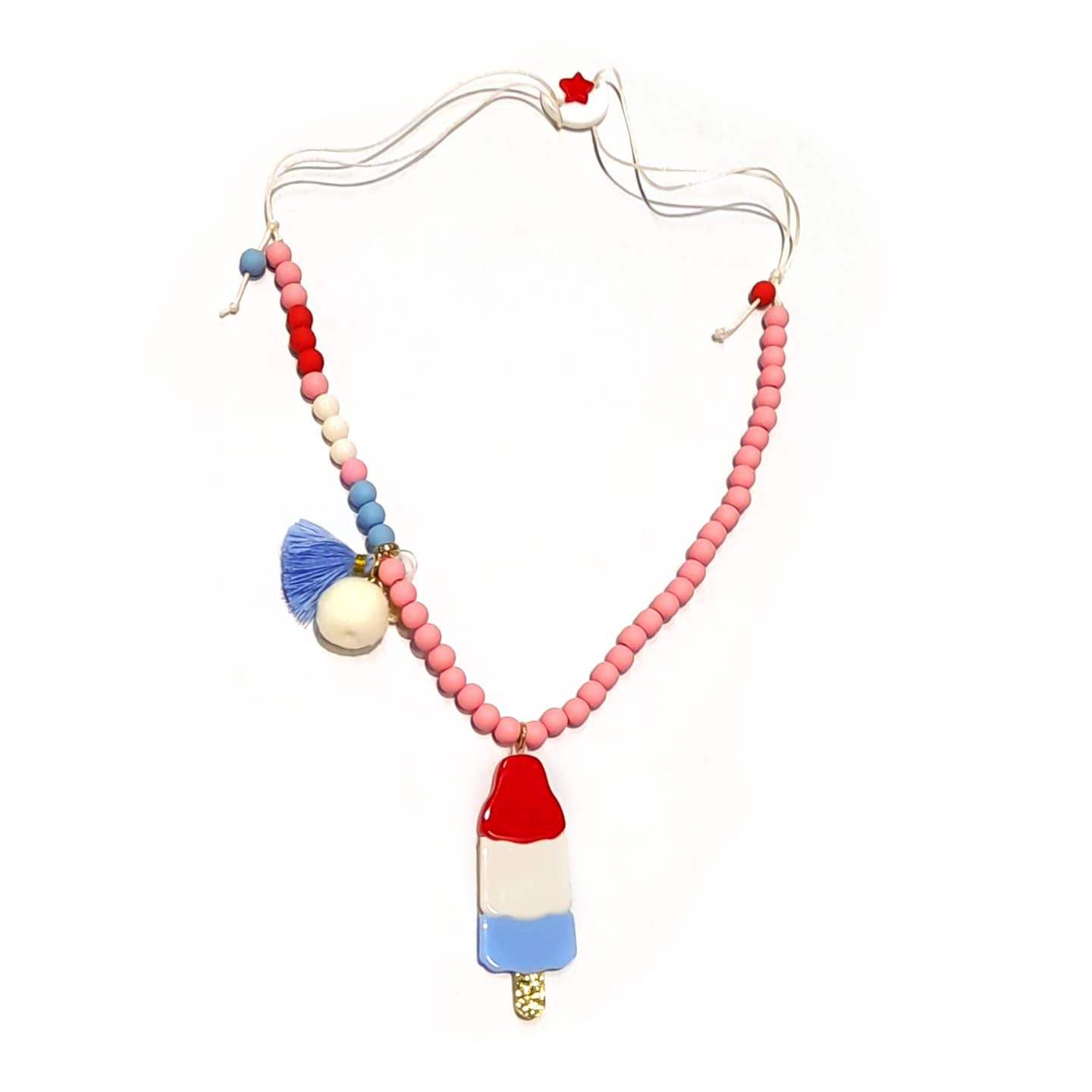 Popsicle Red Blue 4th of July Patriotic Acrylic Necklace